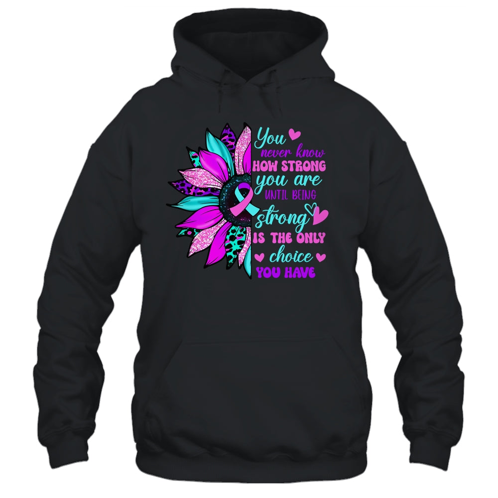 Thyroid Cancer Awareness Strong Warrior Ribbon Sunflower Shirt & Hoodie | teecentury