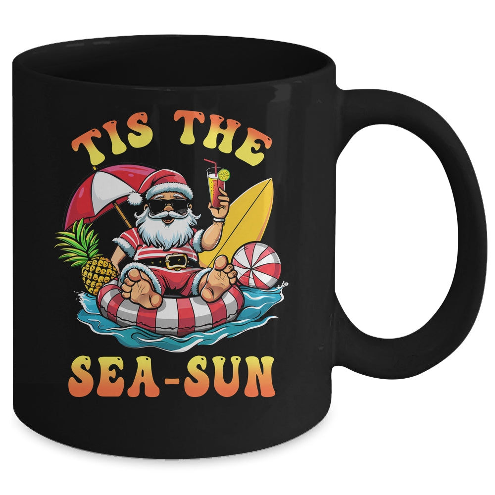 Tis The Sea Sun Santa Surfing Christmas In July Tropical Mug | teecentury