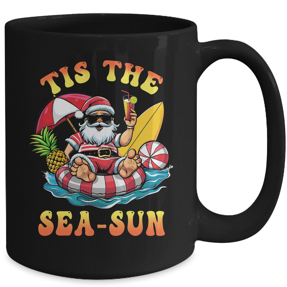 Tis The Sea Sun Santa Surfing Christmas In July Tropical Mug | teecentury