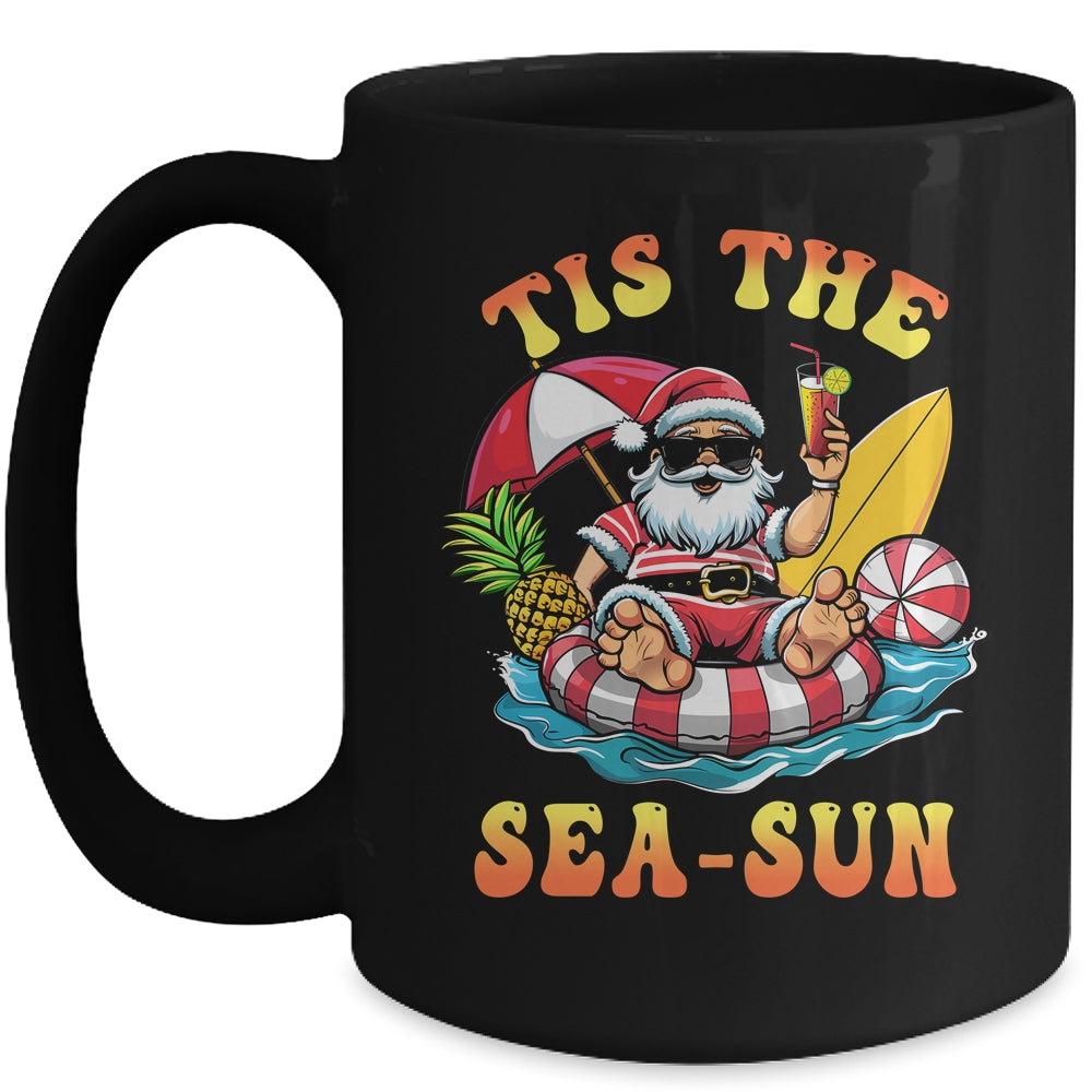 Tis The Sea Sun Santa Surfing Christmas In July Tropical Mug | teecentury