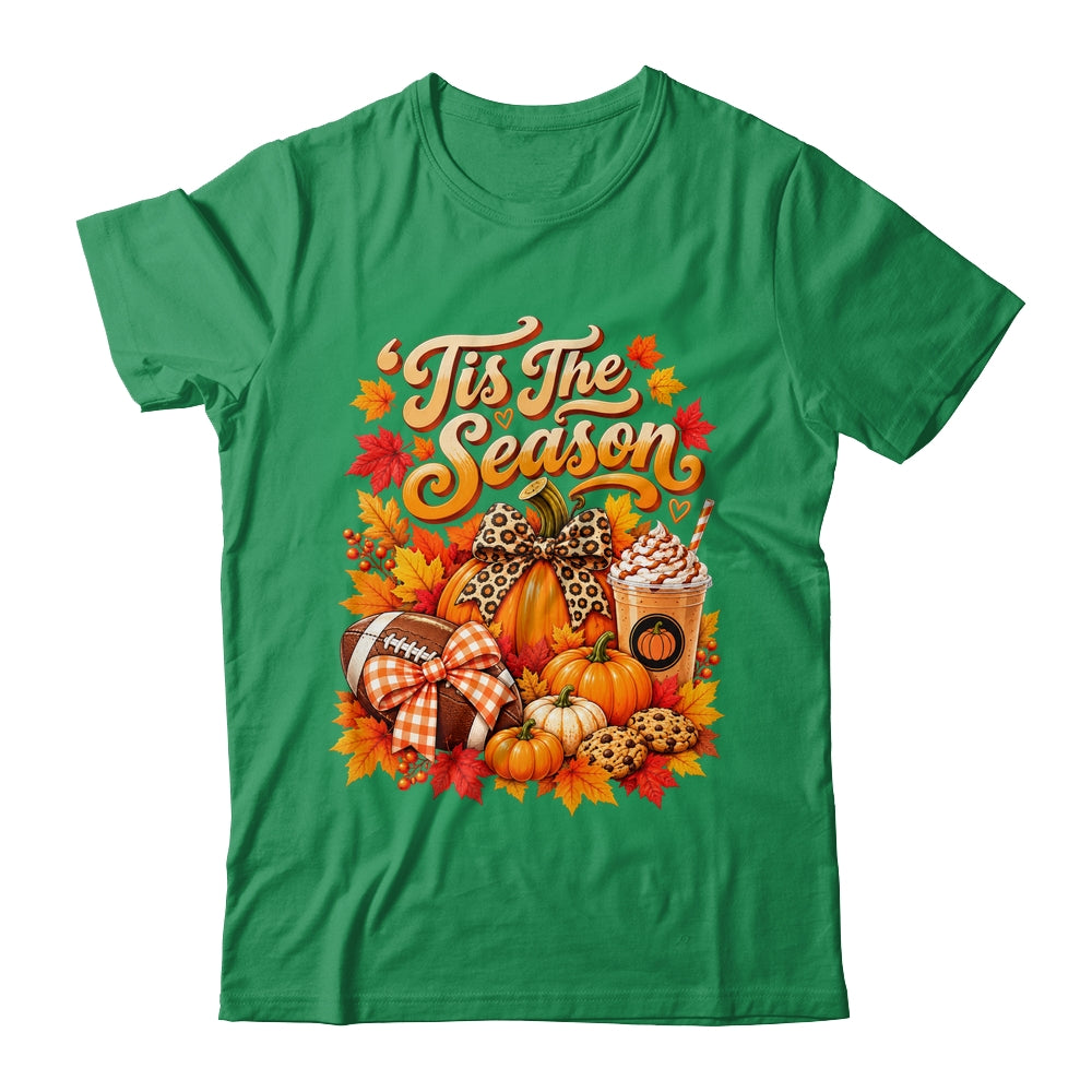 Tis The Season Pumpkin Football Latte Fall Autumn Women Shirt & Sweatshirt | teecentury