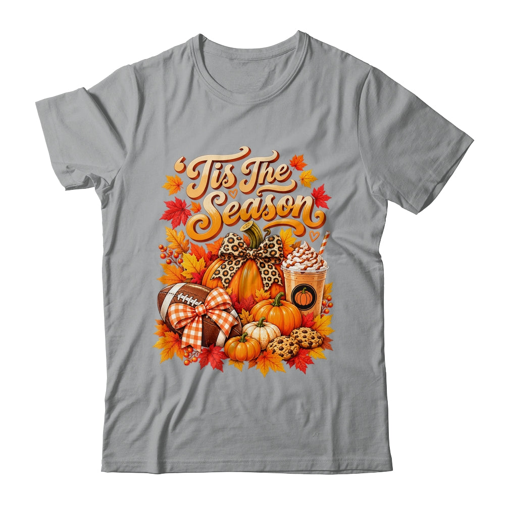 Tis The Season Pumpkin Football Latte Fall Autumn Women Shirt & Sweatshirt | teecentury