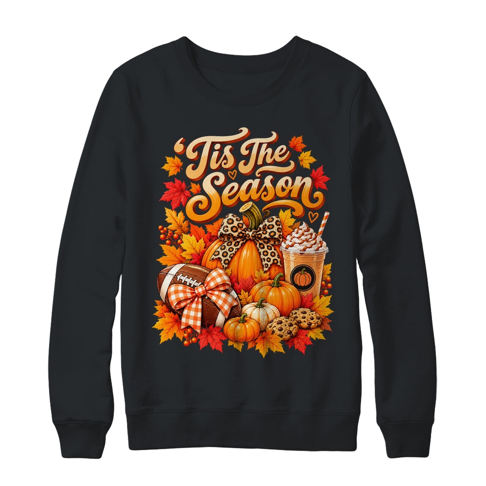 Tis The Season Pumpkin Football Latte Fall Autumn Women Shirt & Sweatshirt | teecentury