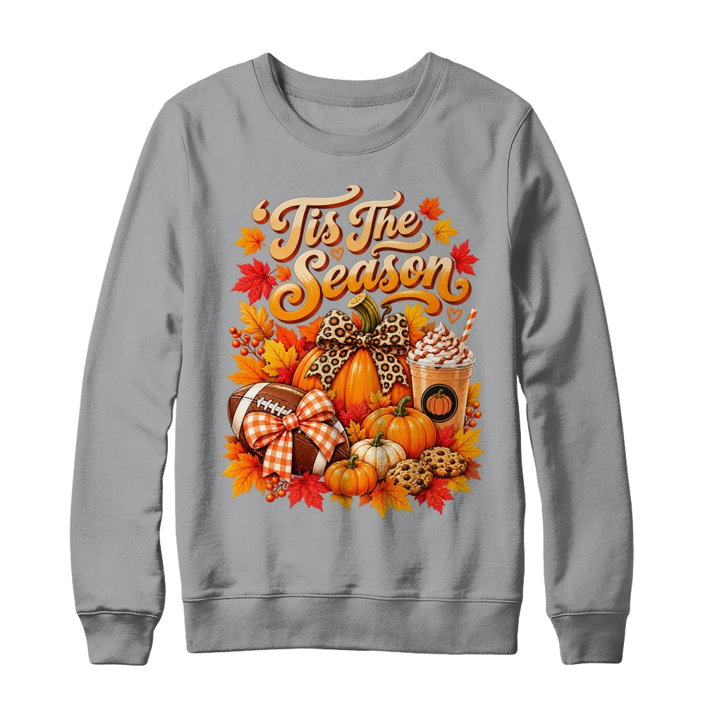 Tis The Season Pumpkin Football Latte Fall Autumn Women Shirt & Sweatshirt | teecentury