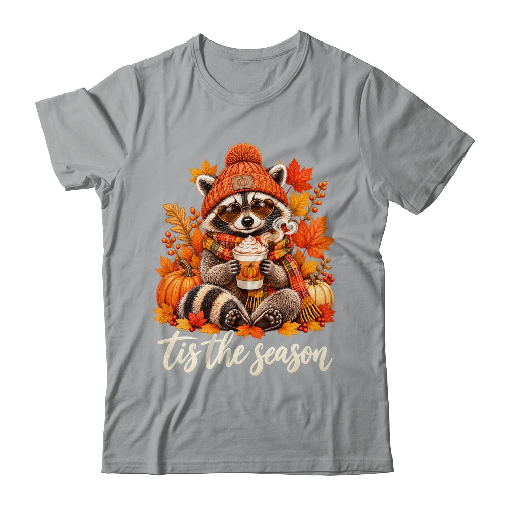 Tis The Season Raccoon Pumpkin Coffee Fall Graphic Women Shirt & Sweatshirt | teecentury