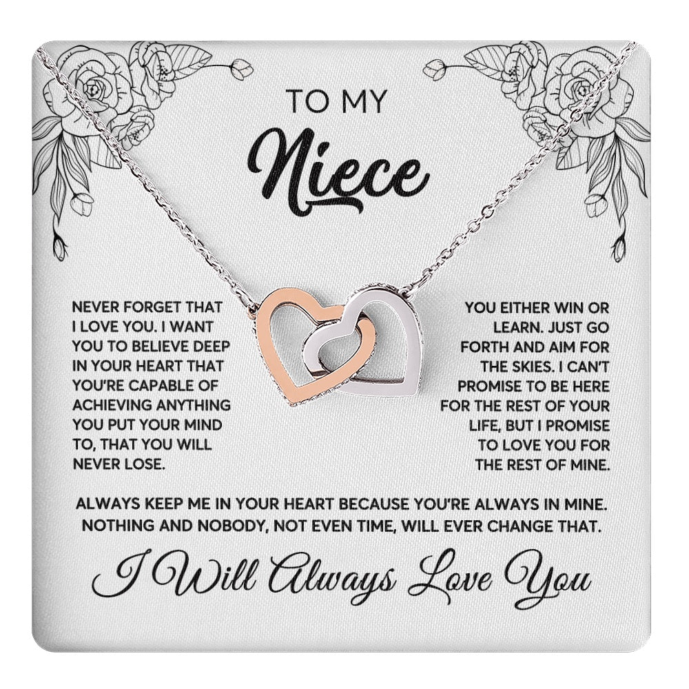 Interlocking Hearts Necklace Stainless Steel & Rose Gold Finish | 1 | To My Niece Necklace From Aunt Uncle Never Forget That I Love You Niece  Birthday Christmas Gift Box Message Card | teecentury.myshopify