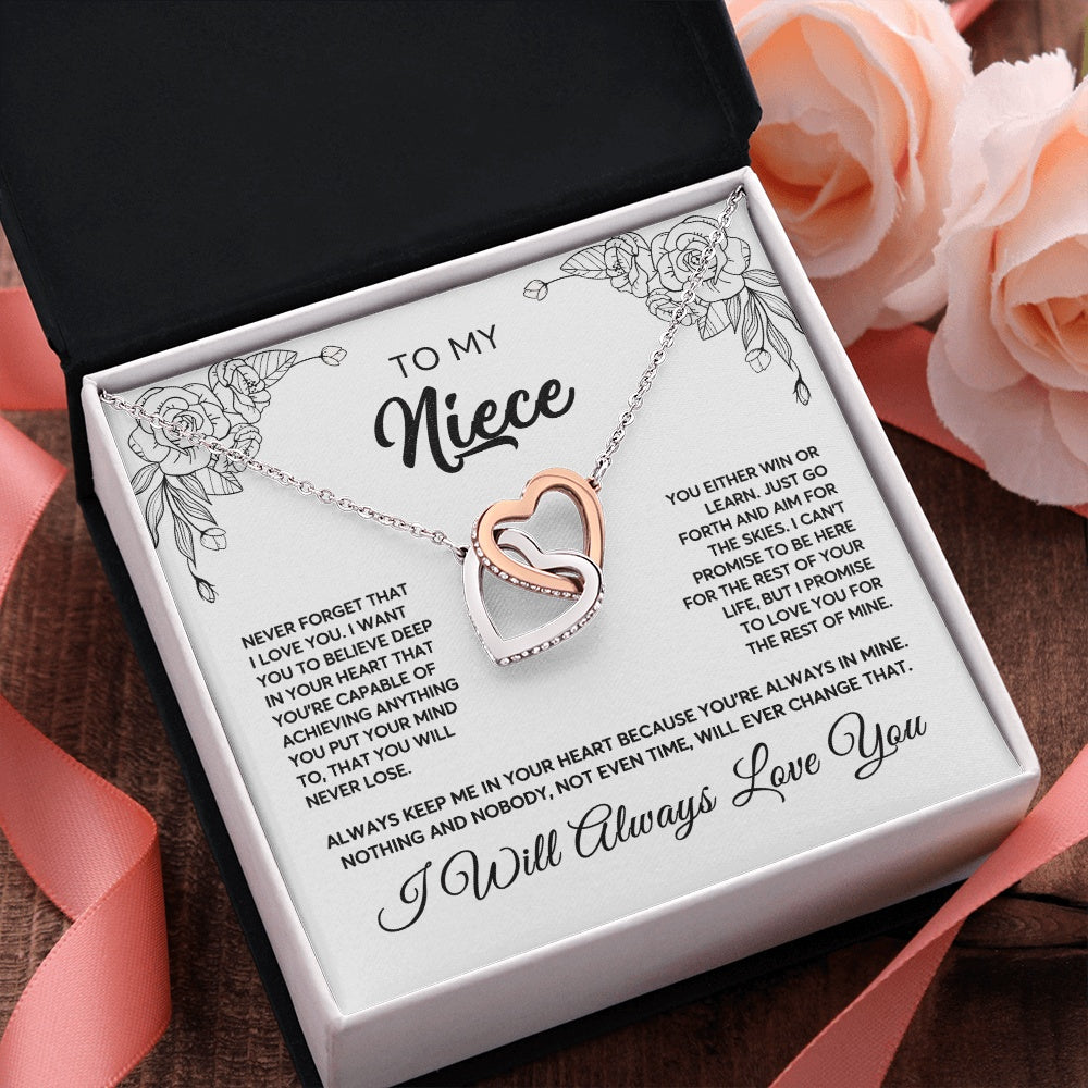 Interlocking Hearts Necklace Stainless Steel & Rose Gold Finish | 2 | To My Niece Necklace From Aunt Uncle Never Forget That I Love You Niece  Birthday Christmas Gift Box Message Card | teecentury.myshopify