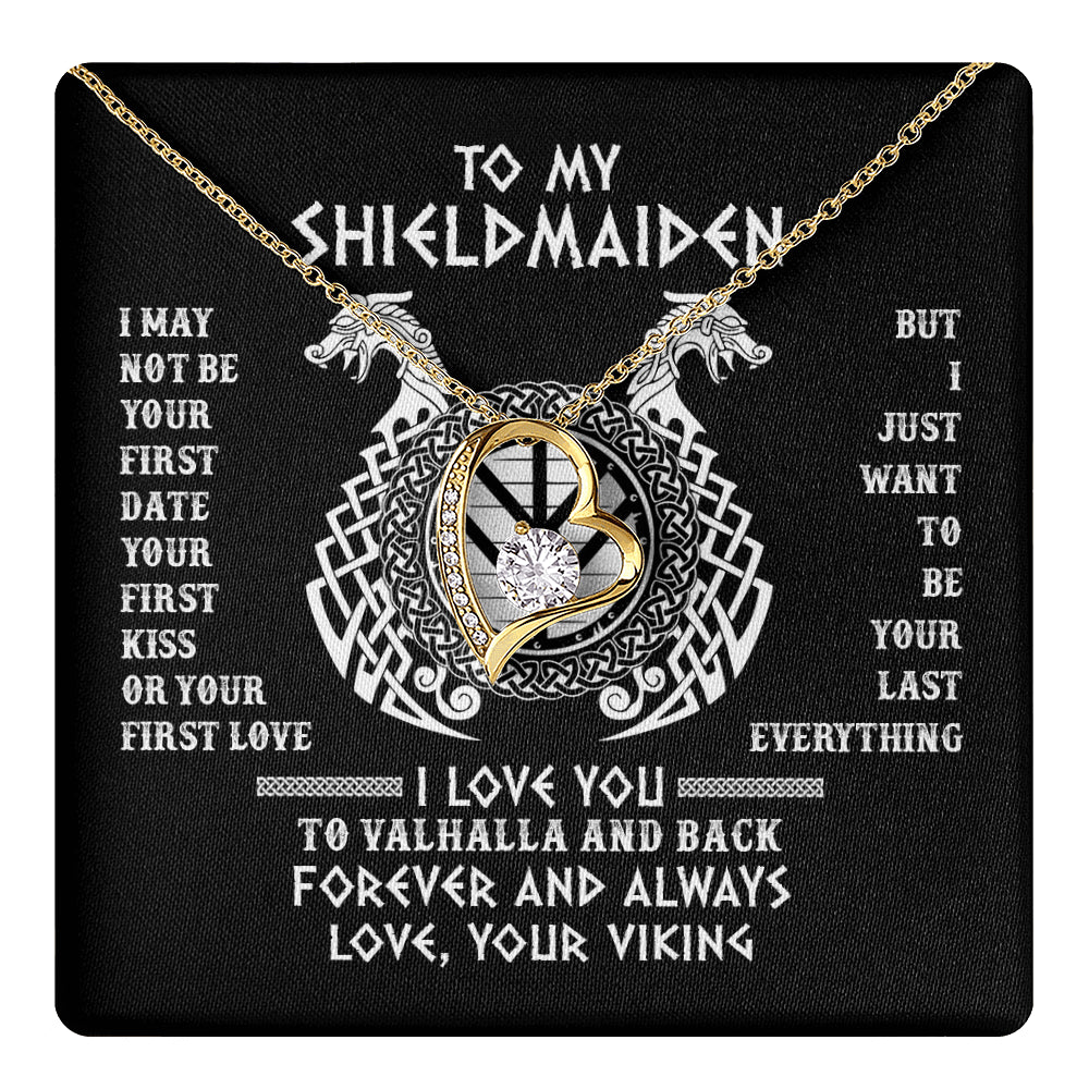 Forever Love Necklace 18K Yellow Gold Finish | 1 | To My Shieldmaiden Necklace I Love You to Valhalla and Back Viking Jewelry Birthday Wife Girlfriend Anniversary Message Card | teecentury