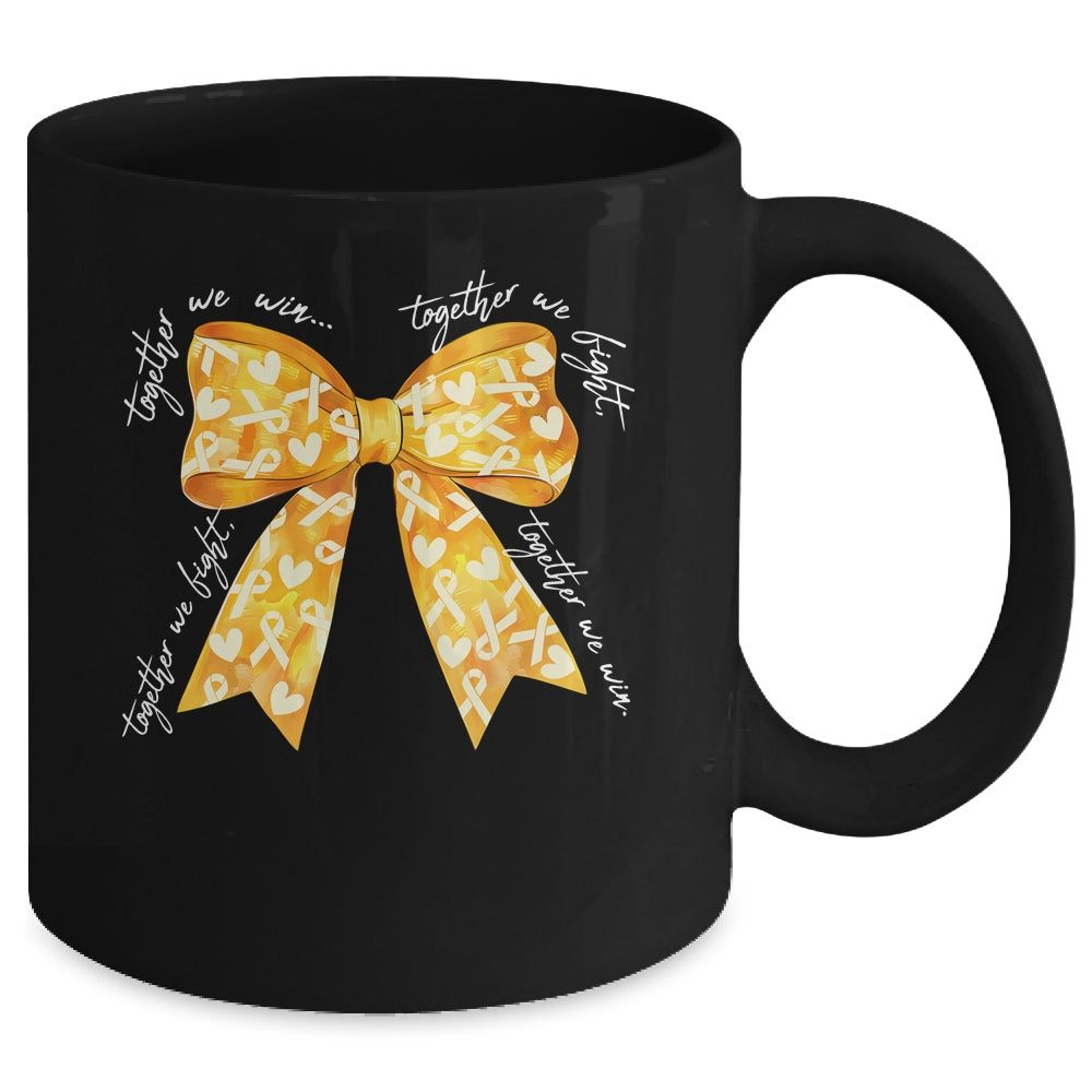 Together We Fight Coquette Bows Gold Ribbon Childhood Cancer Mug | teecentury