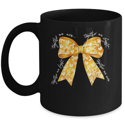 Together We Fight Coquette Bows Gold Ribbon Childhood Cancer Mug | teecentury