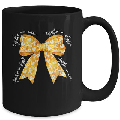 Together We Fight Coquette Bows Gold Ribbon Childhood Cancer Mug | teecentury