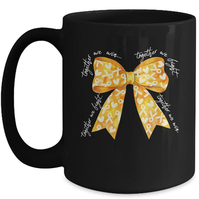 Together We Fight Coquette Bows Gold Ribbon Childhood Cancer Mug | teecentury