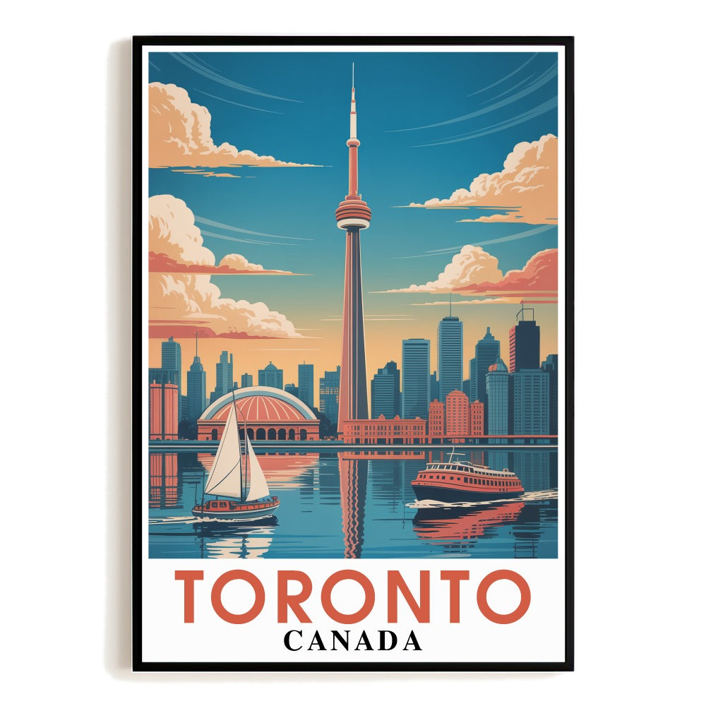 Toronto Canada Vintage Travel Poster Iconic CN Tower Skyline Art Print Souvenir Wall Landscape Print Painting Ideal For Home Living Room Office Bedroom Decor Unframed | teecentury