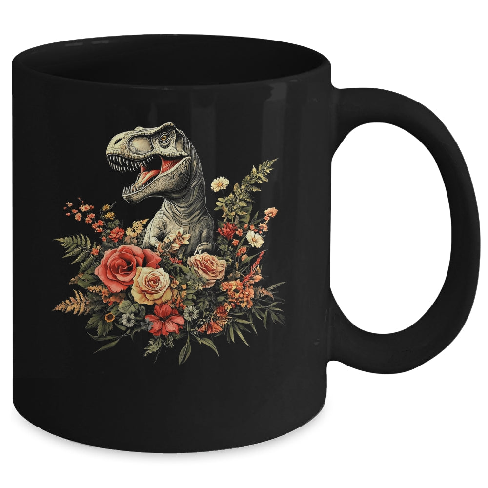 Trex Dinosaur Dino Floral Flower Aesthetic Women Girls Mug | teecentury