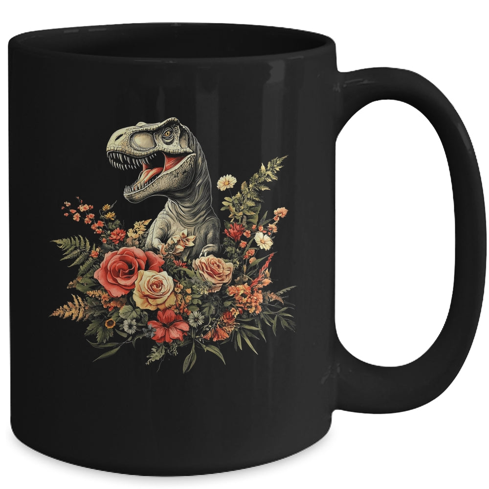 Trex Dinosaur Dino Floral Flower Aesthetic Women Girls Mug | teecentury