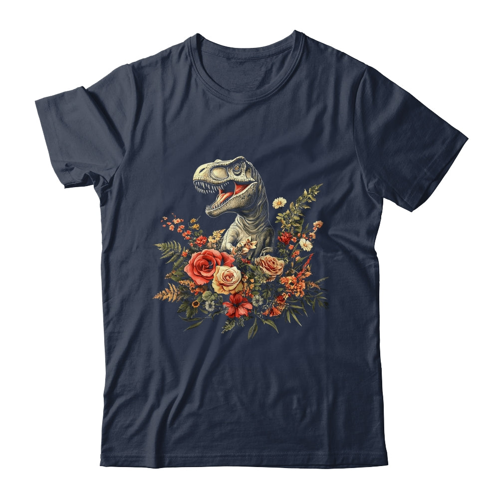 Trex Dinosaur Dino Floral Flower Aesthetic Women Girls Shirt & Tank Top | teecentury