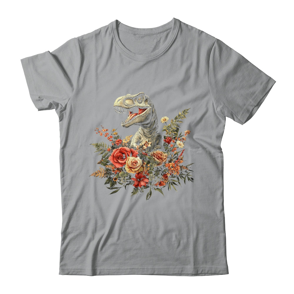 Trex Dinosaur Dino Floral Flower Aesthetic Women Girls Shirt & Tank Top | teecentury