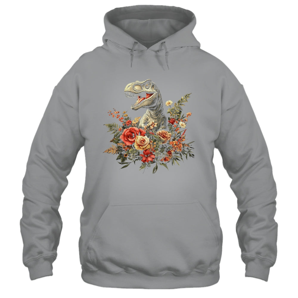 Trex Dinosaur Dino Floral Flower Aesthetic Women Girls Shirt & Tank Top | teecentury