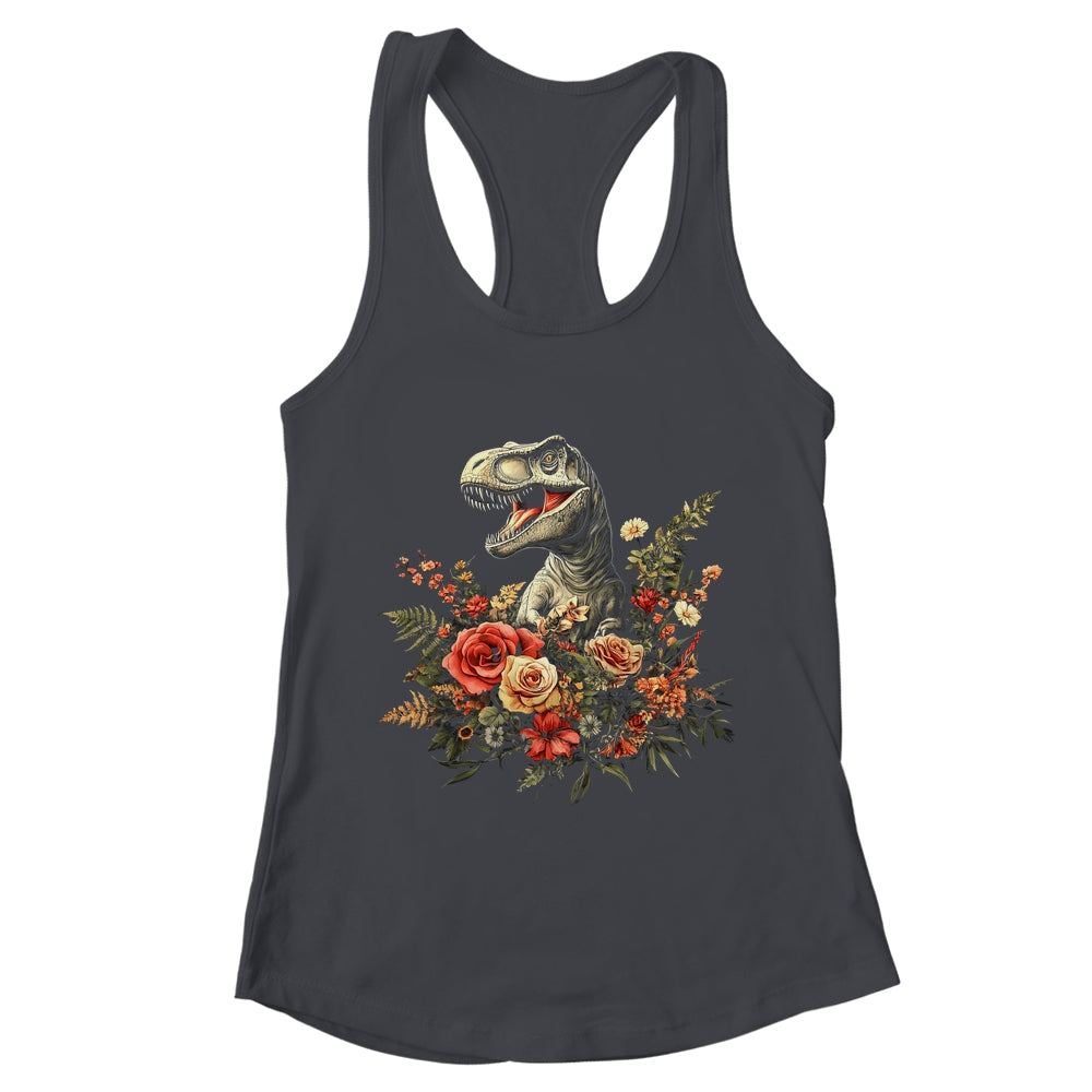 Trex Dinosaur Dino Floral Flower Aesthetic Women Girls Shirt & Tank Top | teecentury