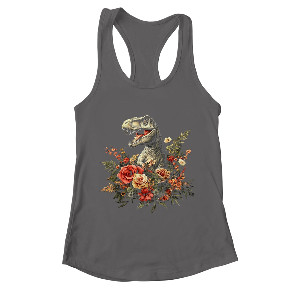 Trex Dinosaur Dino Floral Flower Aesthetic Women Girls Shirt & Tank Top | teecentury
