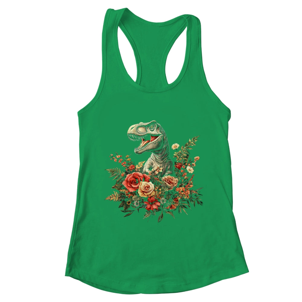Trex Dinosaur Dino Floral Flower Aesthetic Women Girls Shirt & Tank Top | teecentury