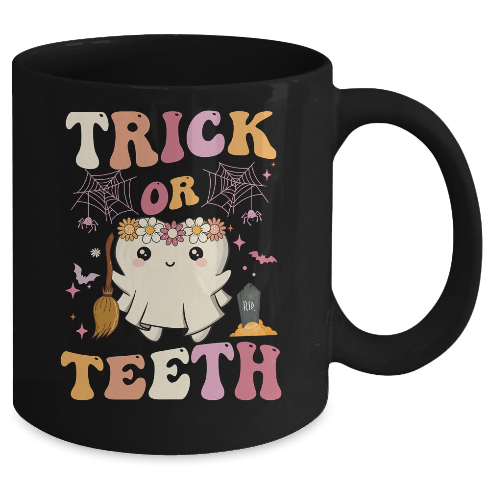 Trick Or Teeth Ghost Groovy Dental Halloween Treat Dentist Mug | teecentury