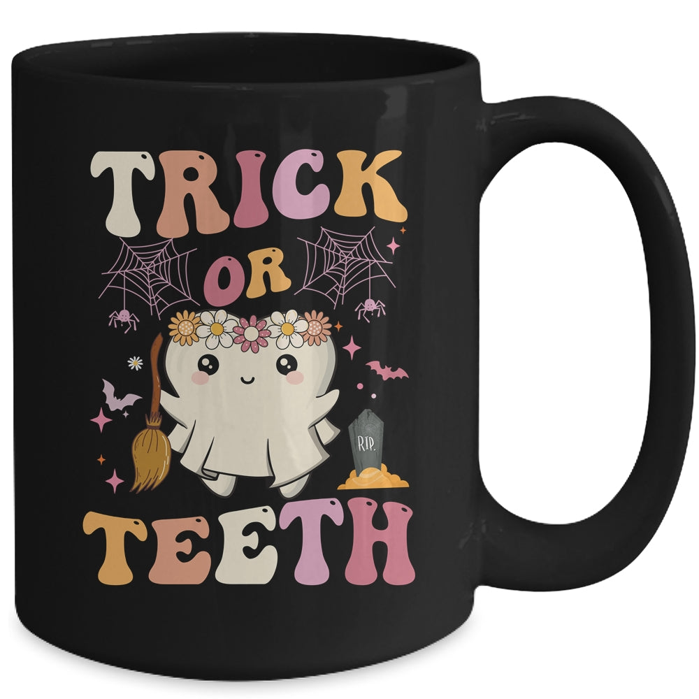 Trick Or Teeth Ghost Groovy Dental Halloween Treat Dentist Mug | teecentury