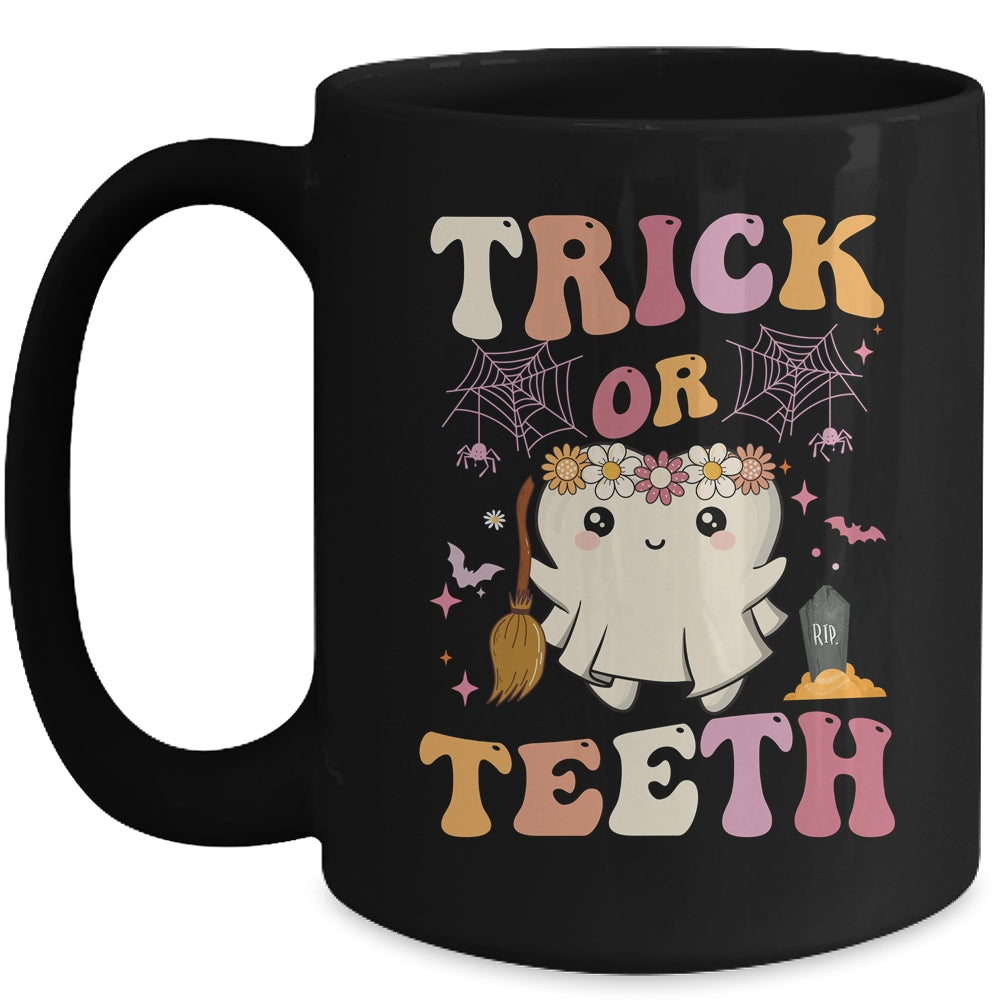 Trick Or Teeth Ghost Groovy Dental Halloween Treat Dentist Mug | teecentury