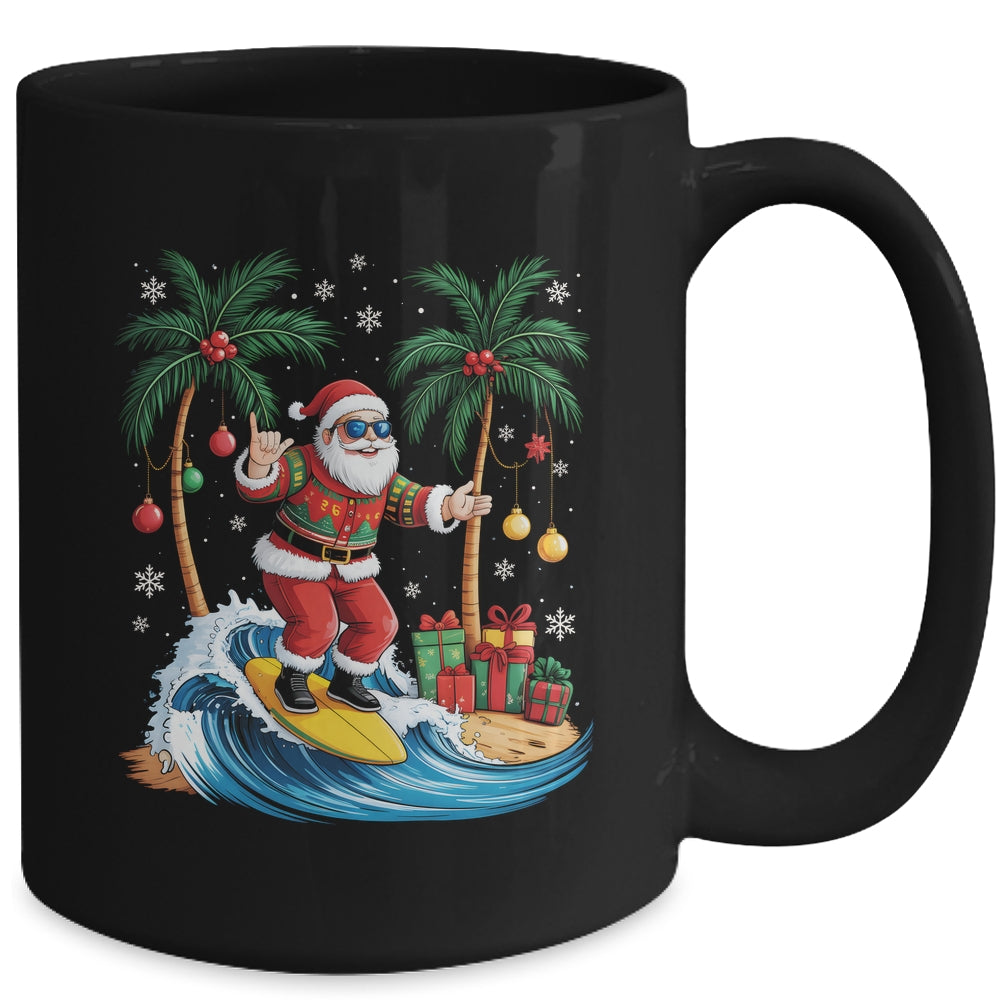 Tropical Christmas Palm Tree Surfing Hawaiian Santa Hawaii Mug | teecentury