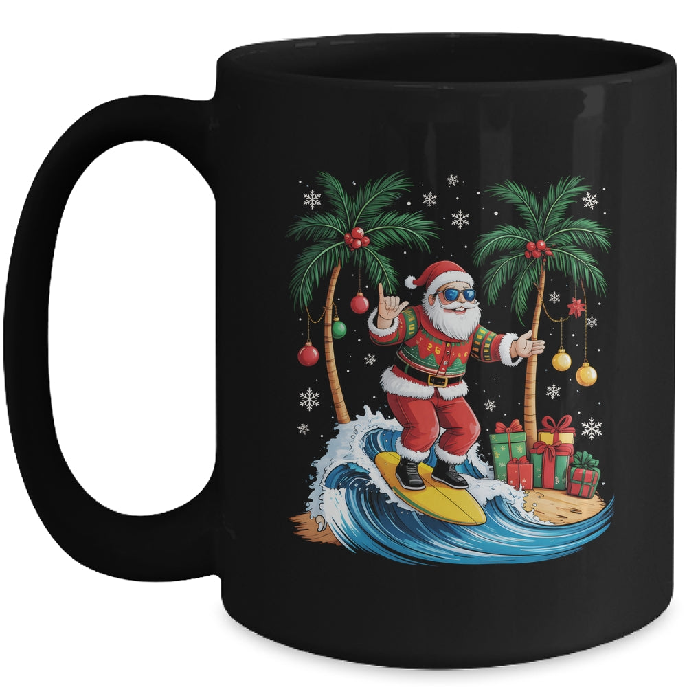 Tropical Christmas Palm Tree Surfing Hawaiian Santa Hawaii Mug | teecentury