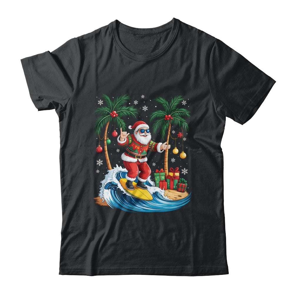 Tropical Christmas Palm Tree Surfing Hawaiian Santa Hawaii Shirt & Sweatshirt | teecentury