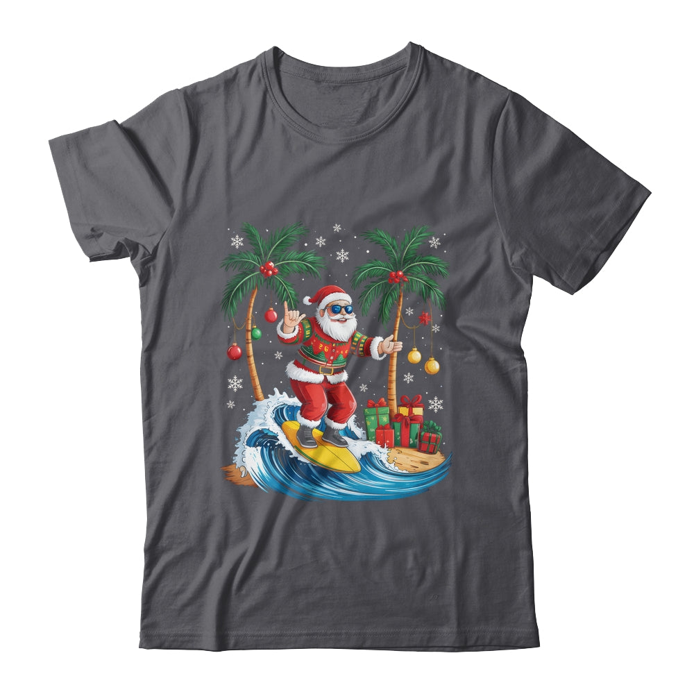 Tropical Christmas Palm Tree Surfing Hawaiian Santa Hawaii Shirt & Sweatshirt | teecentury
