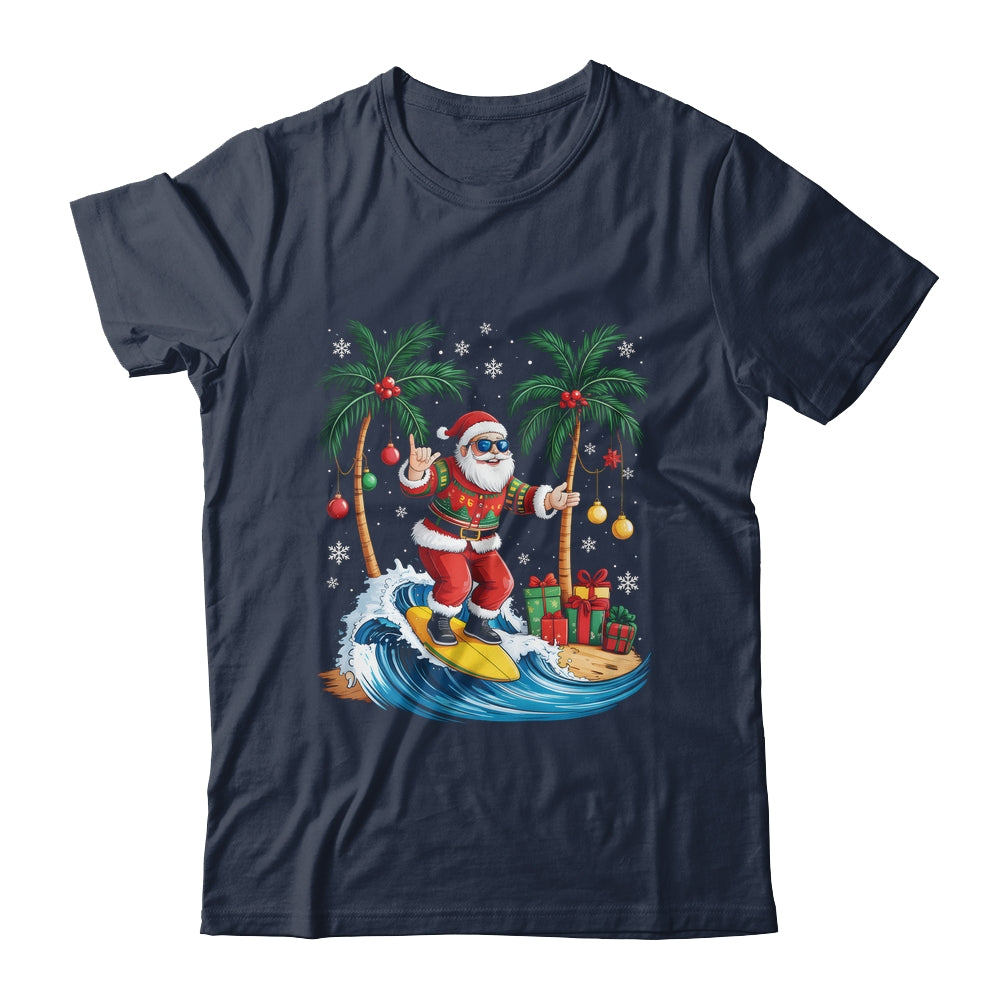 Tropical Christmas Palm Tree Surfing Hawaiian Santa Hawaii Shirt & Sweatshirt | teecentury