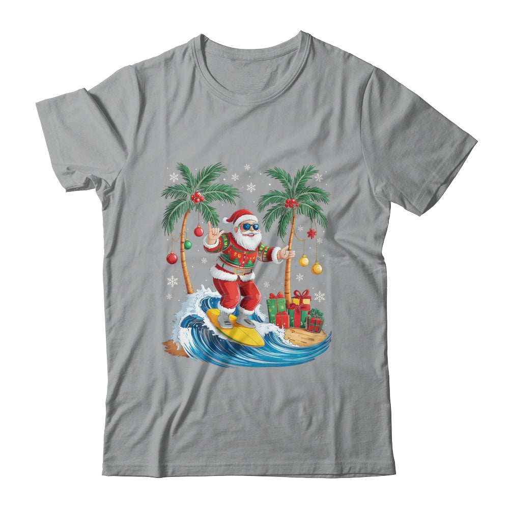 Tropical Christmas Palm Tree Surfing Hawaiian Santa Hawaii Shirt & Sweatshirt | teecentury