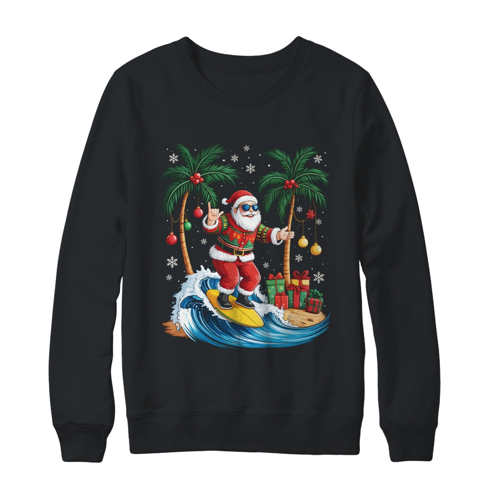 Tropical Christmas Palm Tree Surfing Hawaiian Santa Hawaii Shirt & Sweatshirt | teecentury