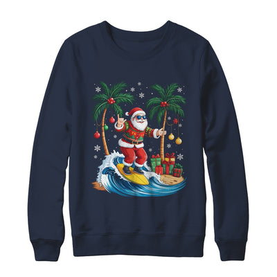 Tropical Christmas Palm Tree Surfing Hawaiian Santa Hawaii Shirt & Sweatshirt | teecentury