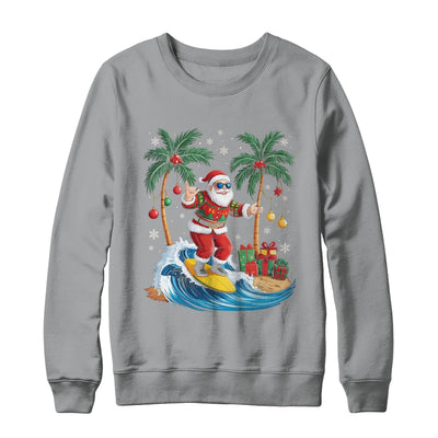 Tropical Christmas Palm Tree Surfing Hawaiian Santa Hawaii Shirt & Sweatshirt | teecentury