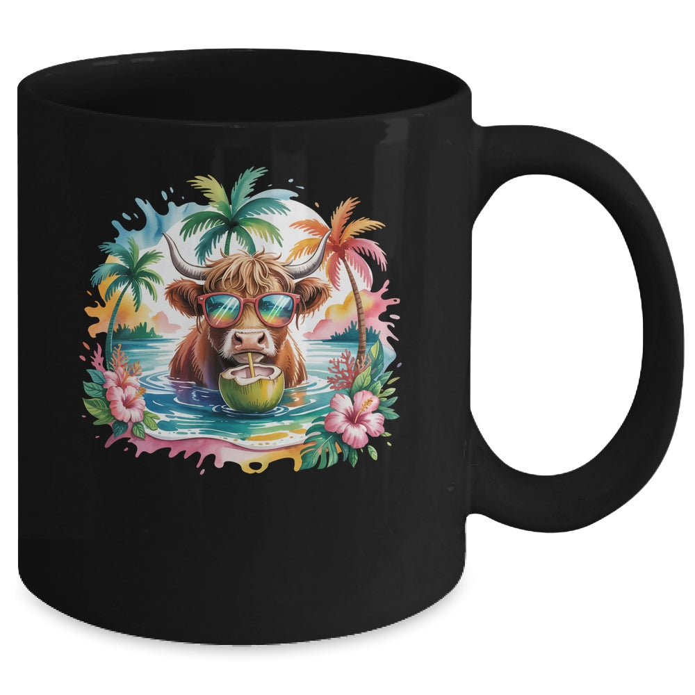 Tropical Highland Cow Summer Vibes Funny Beach Girls Women Mug | teecentury