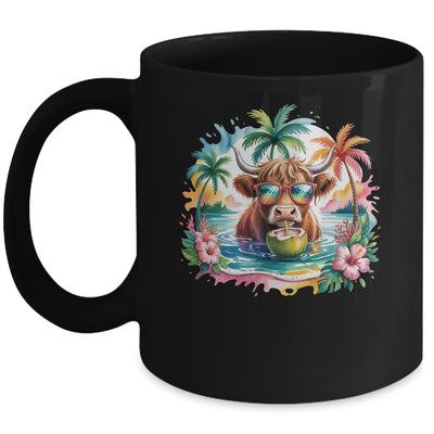 Tropical Highland Cow Summer Vibes Funny Beach Girls Women Mug | teecentury