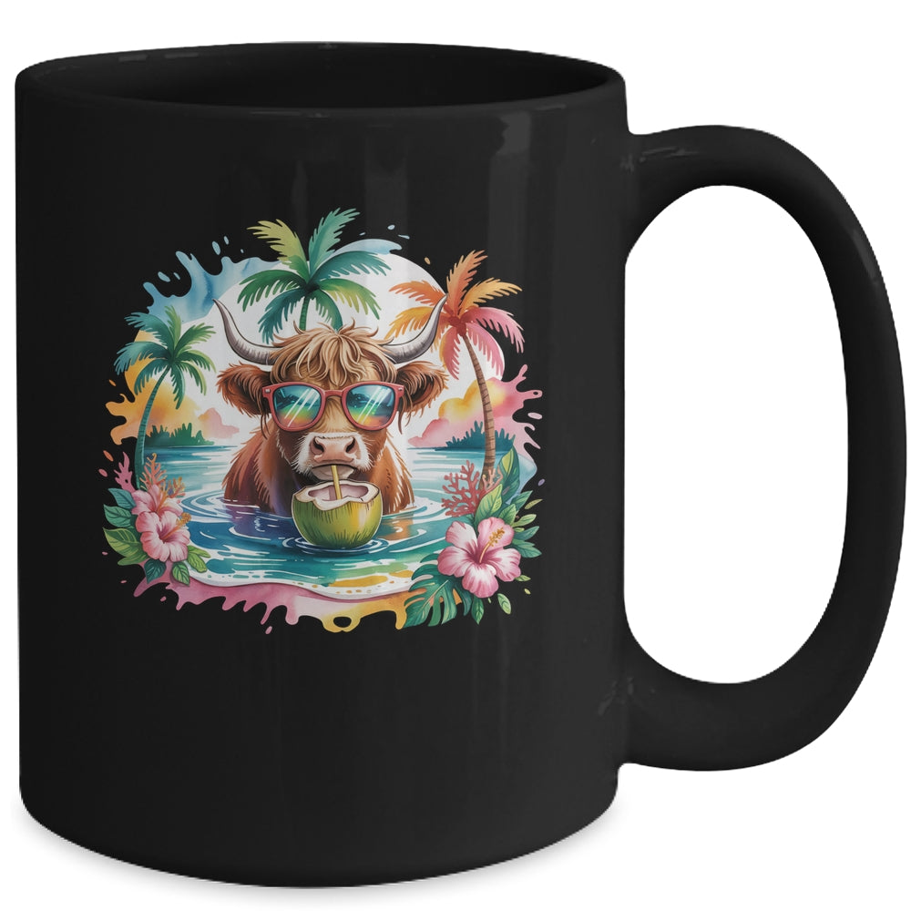 Tropical Highland Cow Summer Vibes Funny Beach Girls Women Mug | teecentury