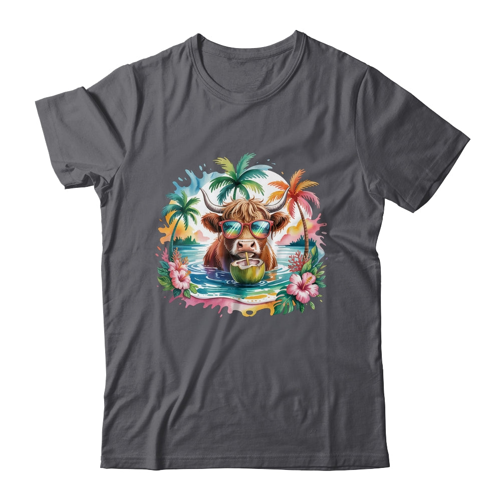 Tropical Highland Cow Summer Vibes Funny Beach Girls Women Shirt & Tank Top | teecentury