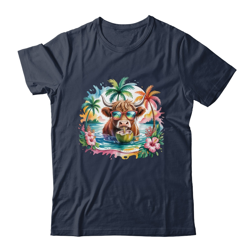 Tropical Highland Cow Summer Vibes Funny Beach Girls Women Shirt & Tank Top | teecentury