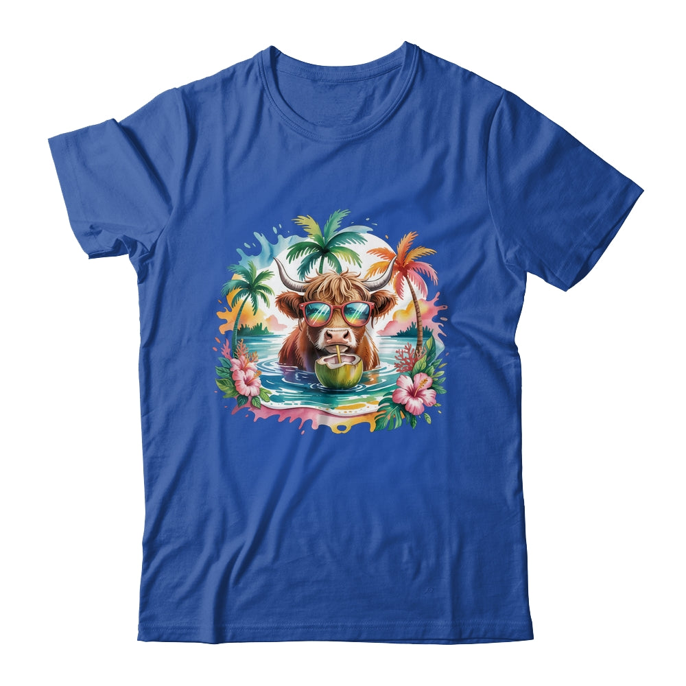 Tropical Highland Cow Summer Vibes Funny Beach Girls Women Shirt & Tank Top | teecentury