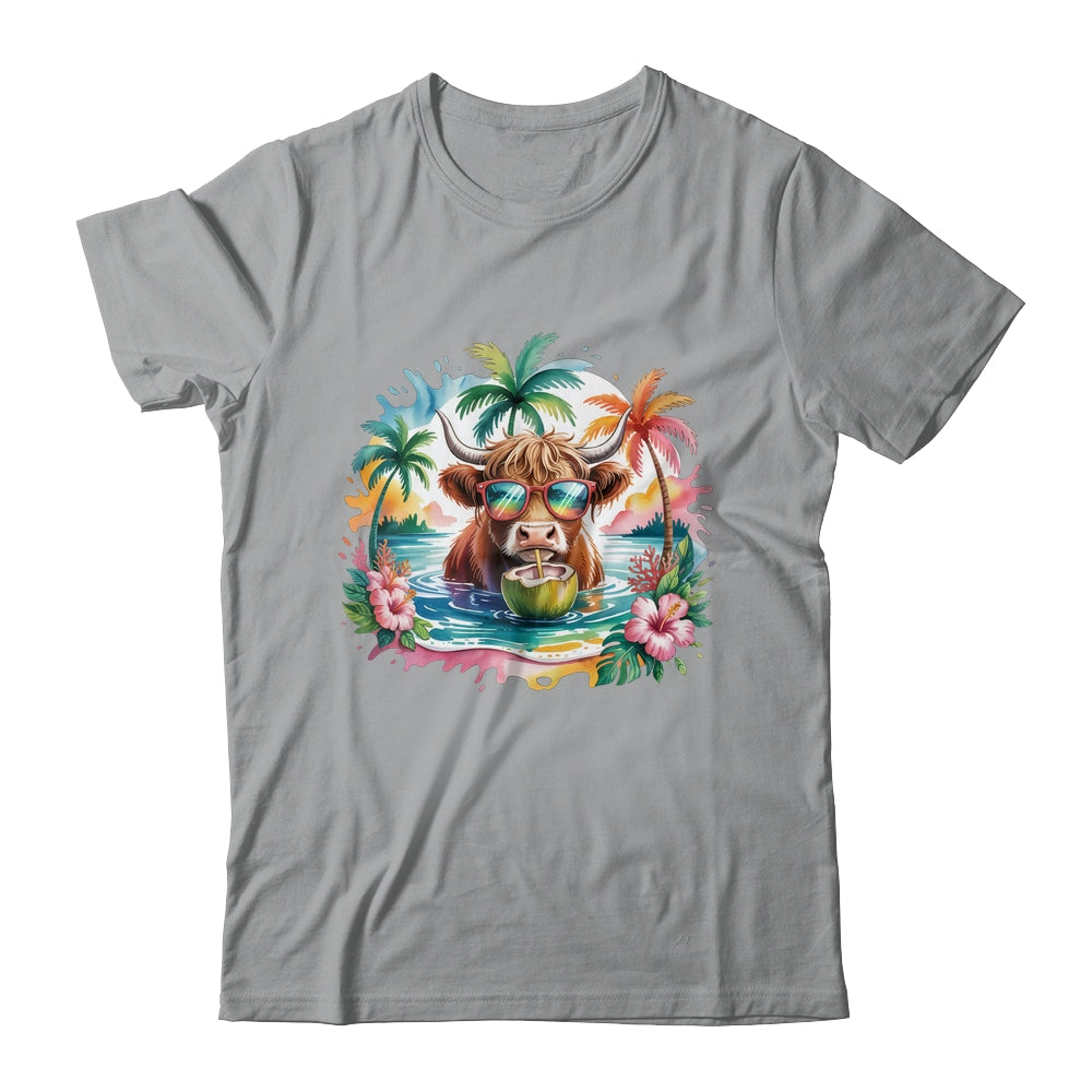 Tropical Highland Cow Summer Vibes Funny Beach Girls Women Shirt & Tank Top | teecentury
