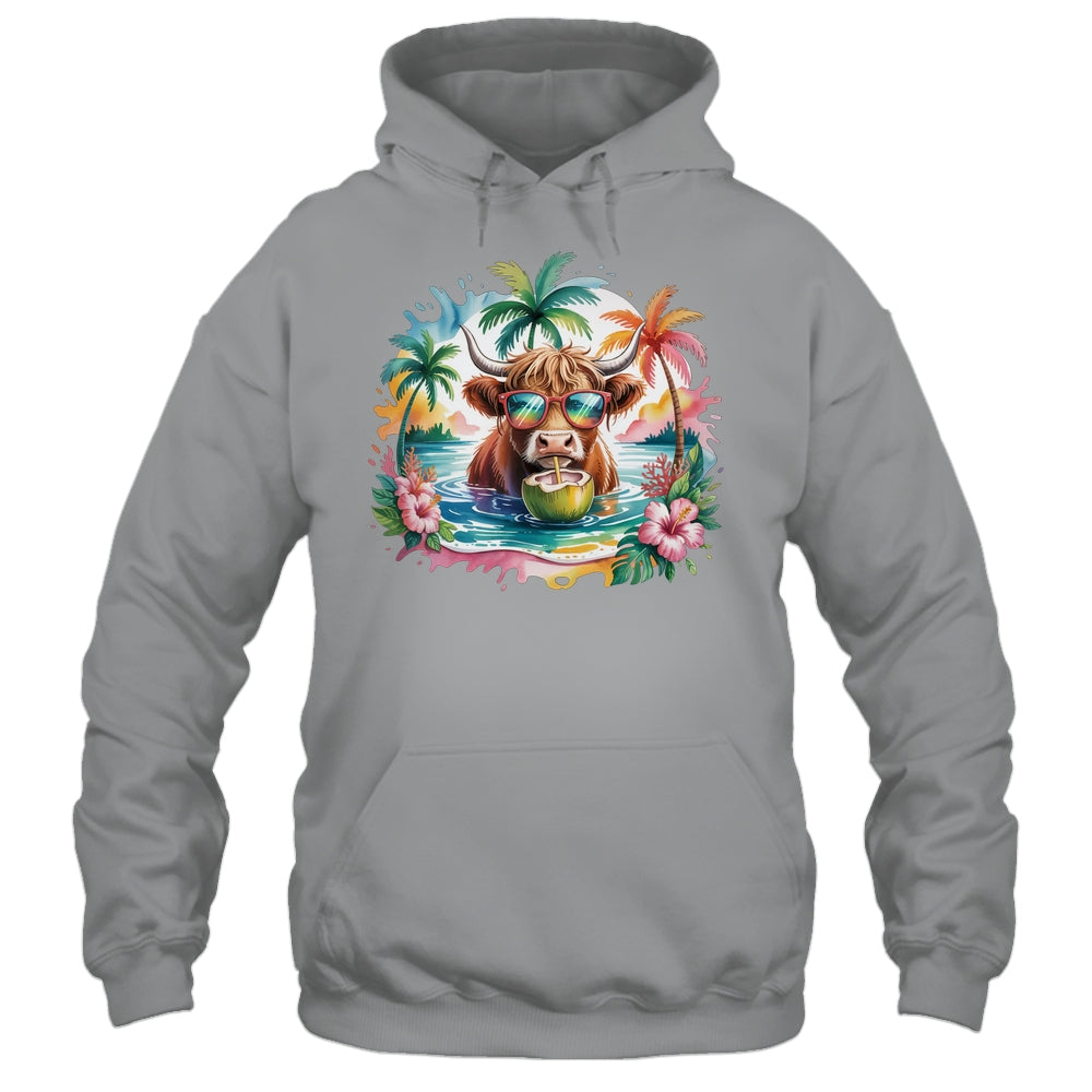 Tropical Highland Cow Summer Vibes Funny Beach Girls Women Shirt & Tank Top | teecentury