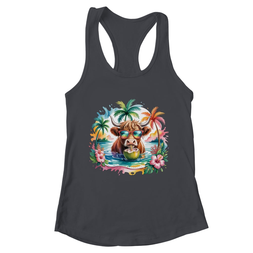 Tropical Highland Cow Summer Vibes Funny Beach Girls Women Shirt & Tank Top | teecentury