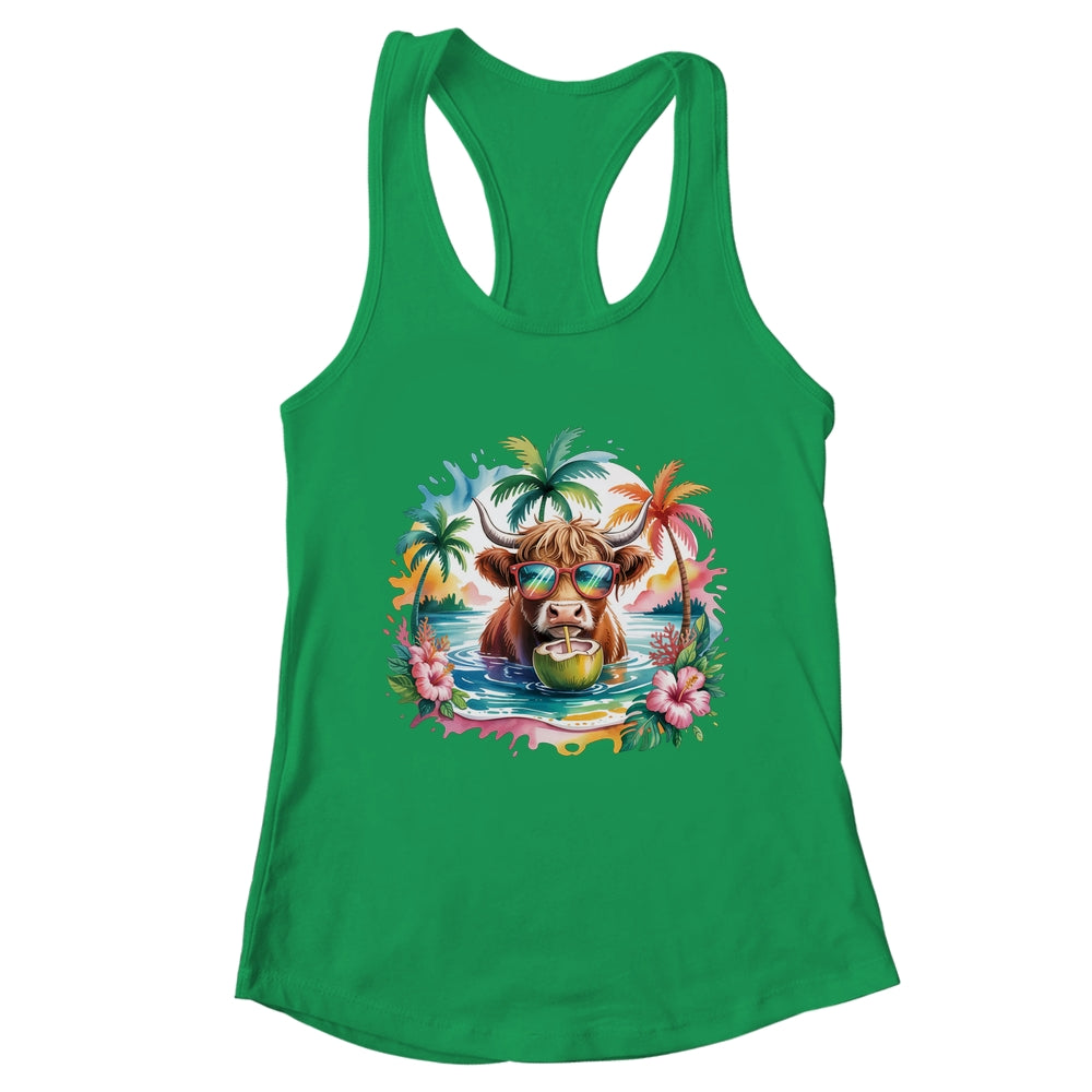 Tropical Highland Cow Summer Vibes Funny Beach Girls Women Shirt & Tank Top | teecentury
