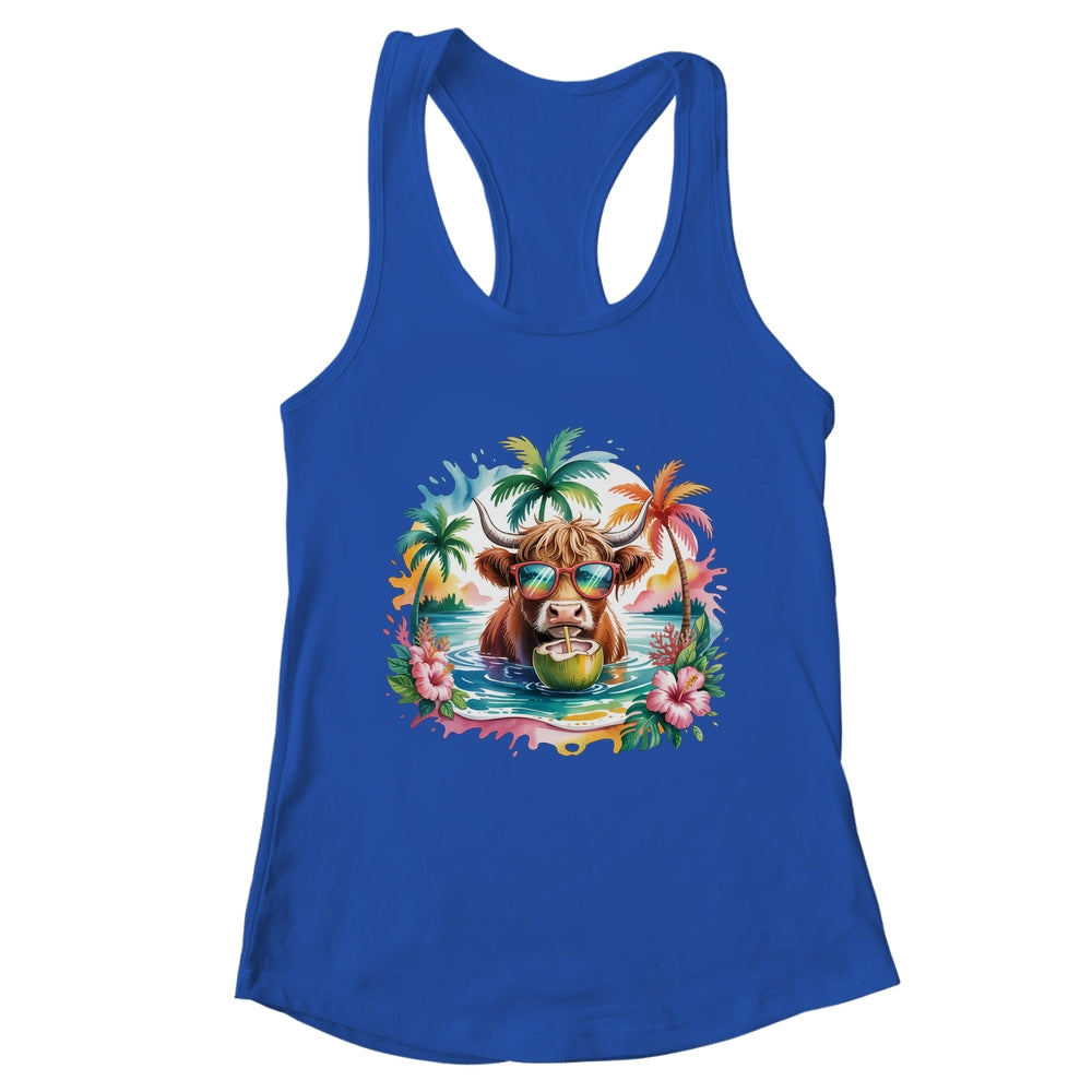 Tropical Highland Cow Summer Vibes Funny Beach Girls Women Shirt & Tank Top | teecentury