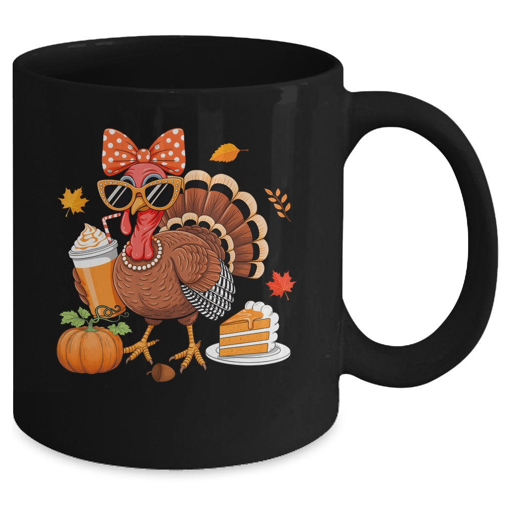 Turkey Drinking Coffee Bow Thanksgiving Womens Turkey Day Mug | teecentury