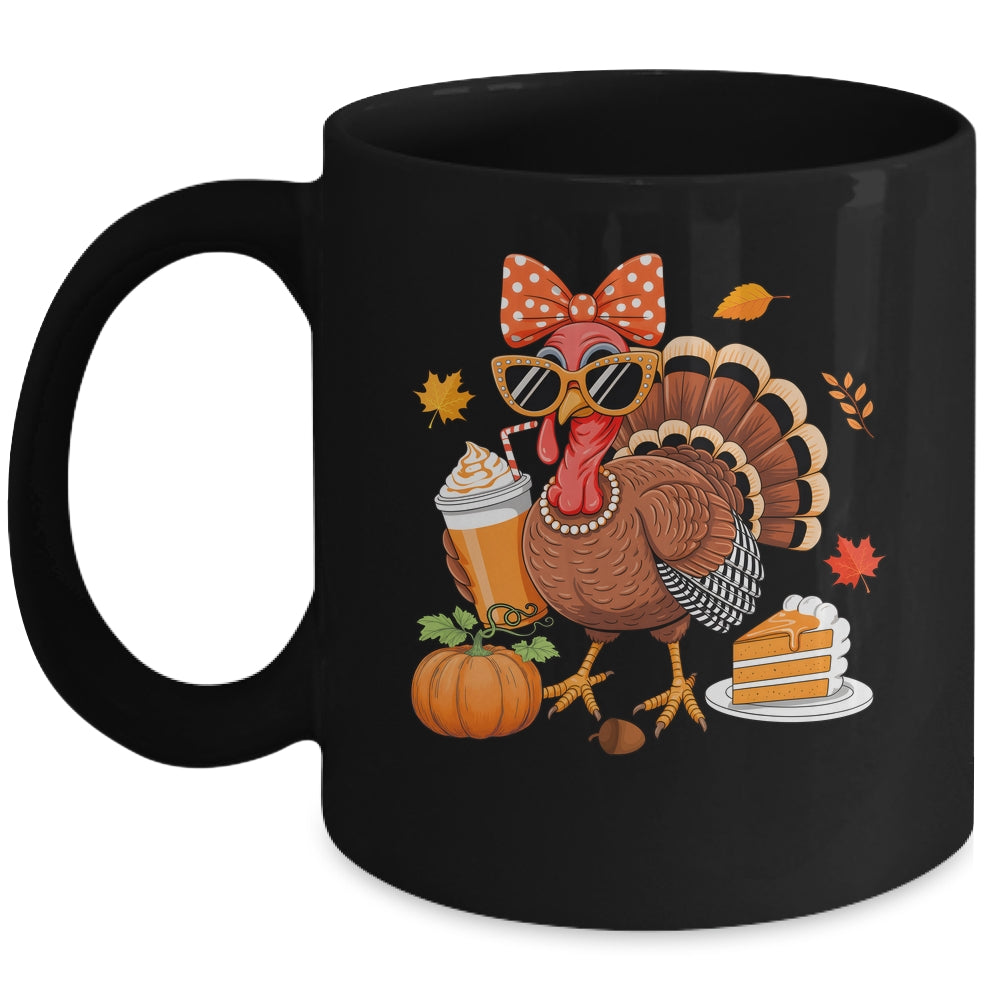 Turkey Drinking Coffee Bow Thanksgiving Womens Turkey Day Mug | teecentury